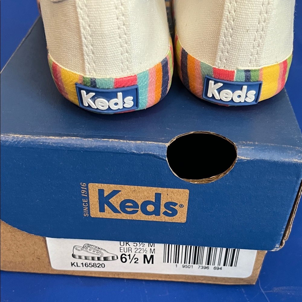 Keds Kids White Canvas Sneakers with Rainbow Accent - Picture 3 of 4